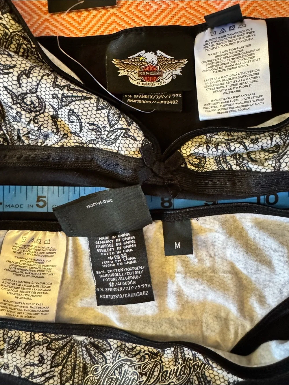 Harley-Davidson Black and cream Lace print, black Trim Bralette &  thong Set. - Picture 7 of 8